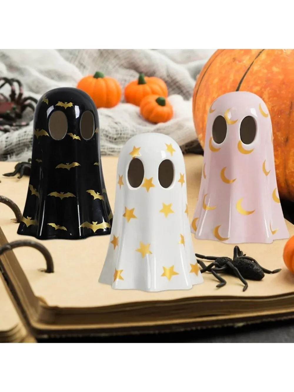 Set of 3 Ceramic Ghosts - Spooky Halloween Decor for Indoor Celebrations